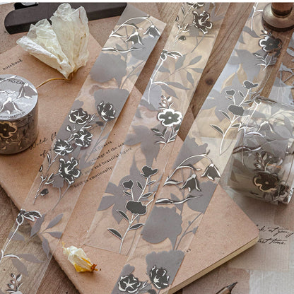 Remain Silent Series Silver Stamping PET Tape featuring silver designs for journaling, scrapbooking and collage