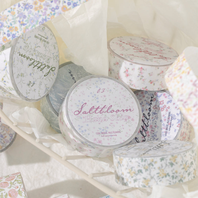 Thin Salt Flower Series Flash Sand Synthetic Paper Tape featuring flower designs for journaling, scrapbooking and collage