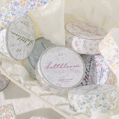 Thin Salt Flower Series Flash Sand Synthetic Paper Tape featuring flower designs for journaling, scrapbooking and collage