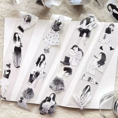 5cm*333cm Little black Die Cutting Washi/PET/Fog PET Tape featuring black designs for journaling, scrapbooking and collage