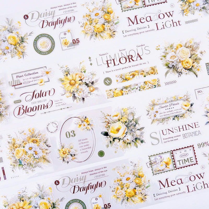 Whole Roll 6cm*5m Sunshine Florals Die Cutting PET Tape featuring floral, and sun designs for journaling, scrapbooking and collage