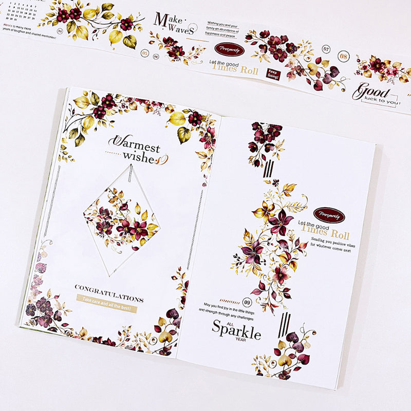 5cm*100cm Deep red joy Die Cutting Washi/PET Tape featuring red designs for journaling, scrapbooking and collage