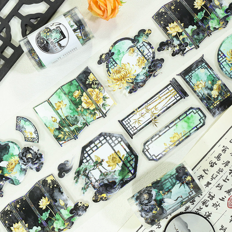 Yunqi Cuiping Shell Light PET Tape featuring light designs for journaling, scrapbooking and collage