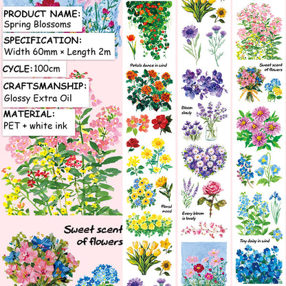 Spring Blossoms PET Tape featuring spring designs for journaling, scrapbooking and collage