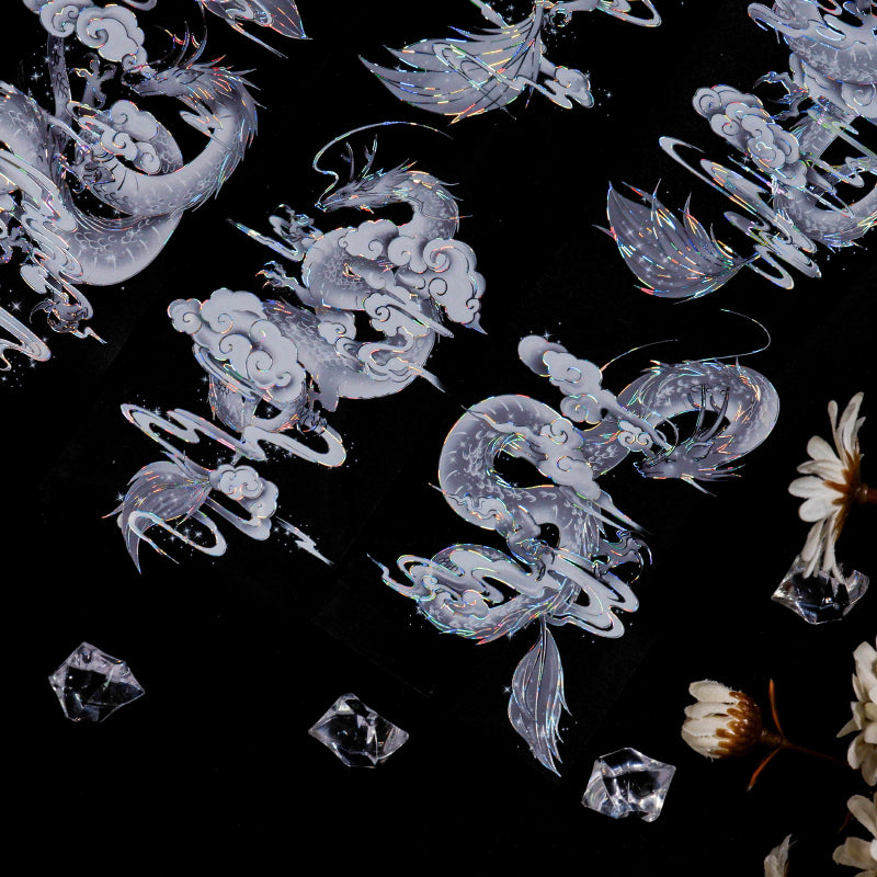 Whole Roll 7cm*5m Dragon Roar Shell Silver PET Tape featuring silver designs for journaling, scrapbooking and collage