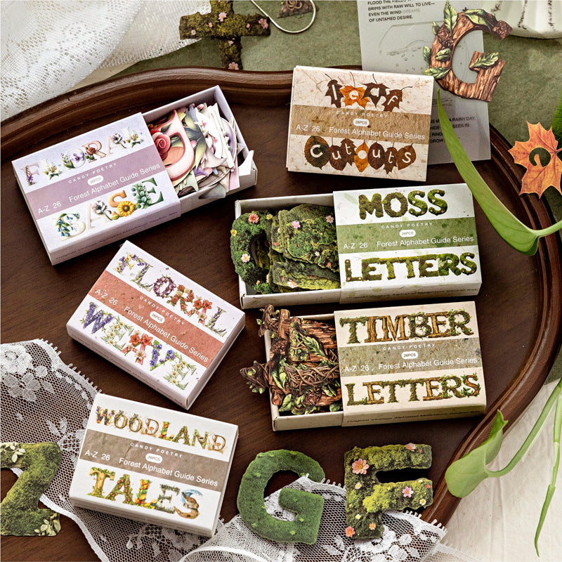 Forest Alphabet Guide Series Sticker featuring forest designs for journaling, scrapbooking and collage
