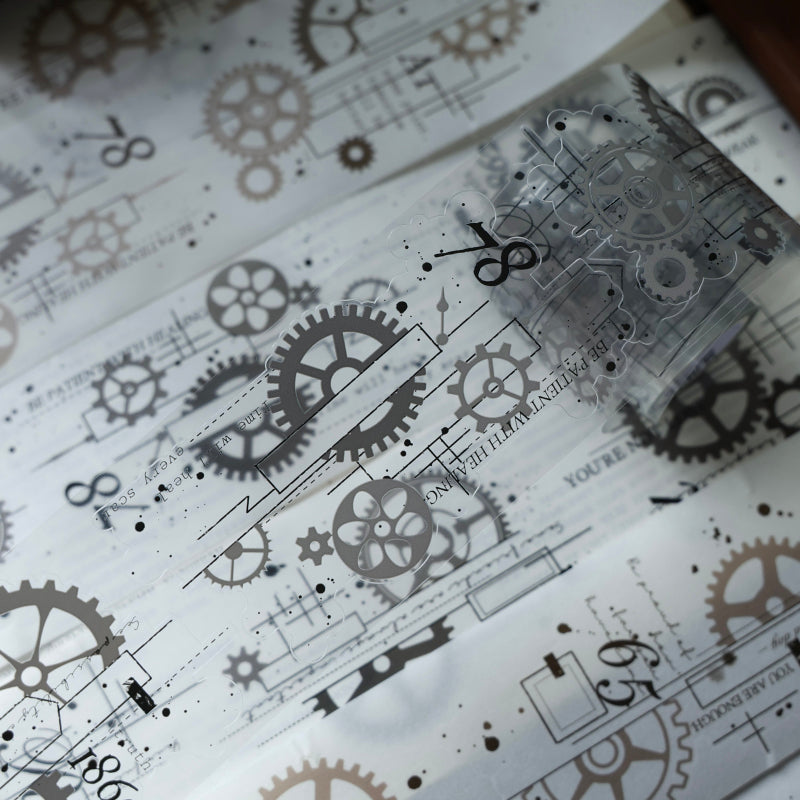 6cm*200cm Gear line pattern Die Cutting Washi/PET Tape for journaling, scrapbooking and collage