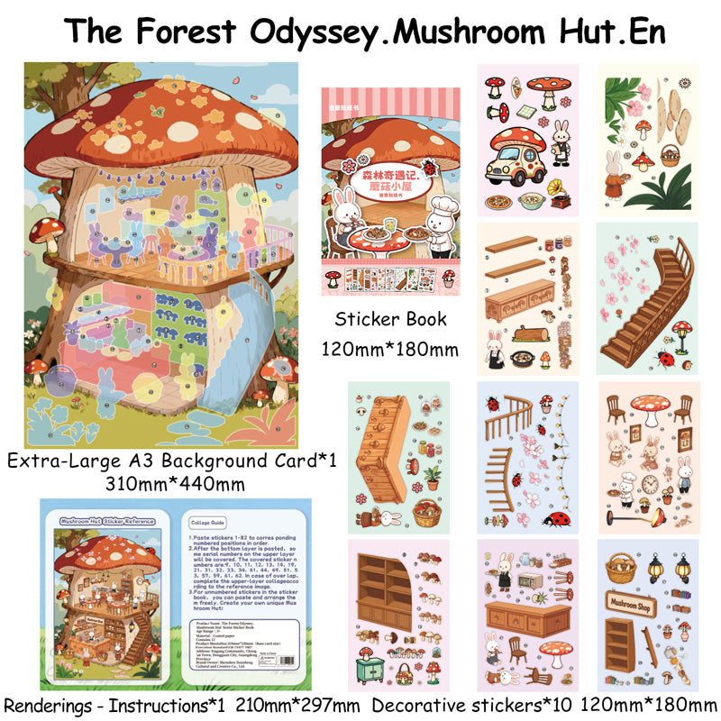 Mushroom Hut 3D Sticker featuring mushroom designs for journaling, scrapbooking and collage