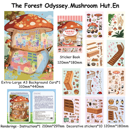 Mushroom Hut 3D Sticker featuring mushroom designs for journaling, scrapbooking and collage