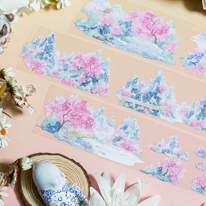 7cm*100cm Peach Blossom Realm PET Tape featuring peach designs for journaling, scrapbooking and collage