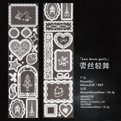 White Tea Blossom Dream Series Die Cutting Flash Sand PET Tape