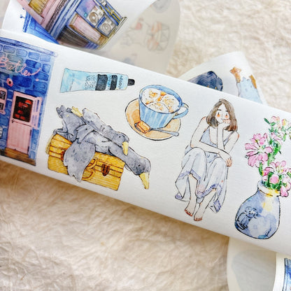 6cm*166cm Blue Atmosphere Die Cutting Washi/PET/Fog PET Tape featuring blue designs for journaling, scrapbooking and collage