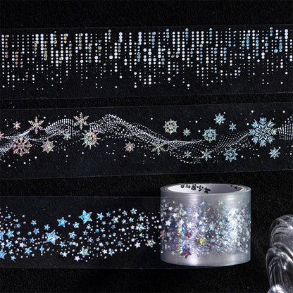 When The Stars Shine series Silver Stamping PET Tape featuring silver, and star designs for journaling, scrapbooking and collage