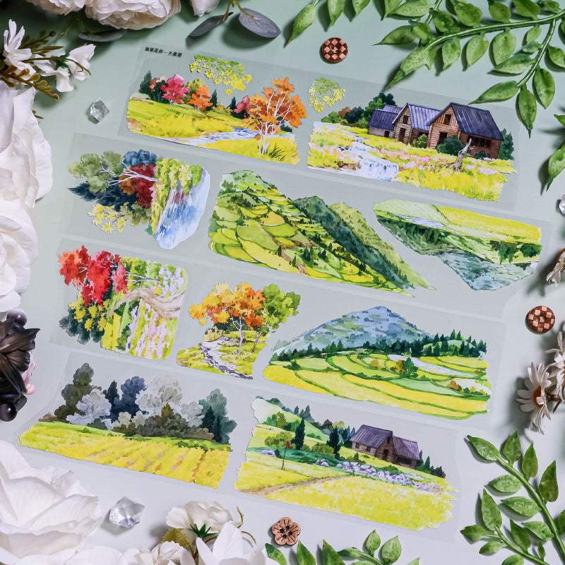 Whole Roll 6cm*5m Sunflower Field PET Tape featuring flower, and sun designs for journaling, scrapbooking and collage