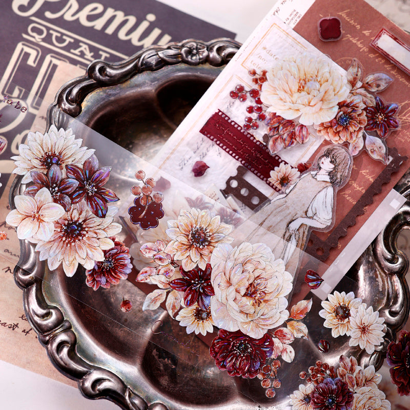 5.5cm*125cm Peony Flower Narrative Die Cutting Washi/PET/Shell Light Washi/PET Tape