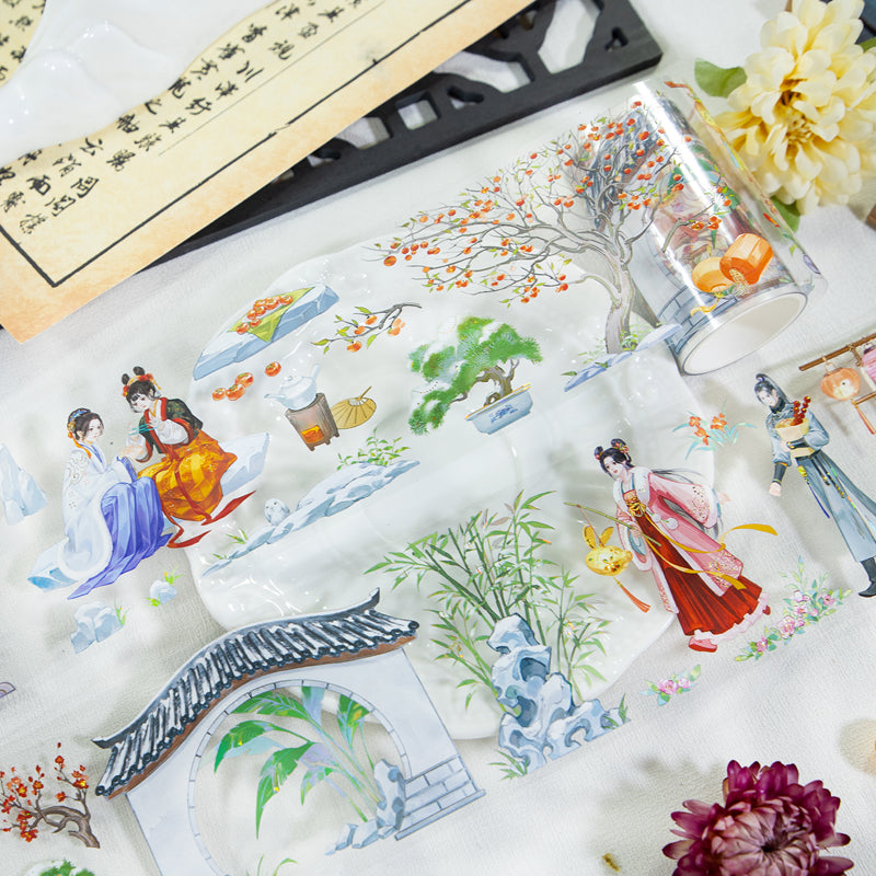 Ancient Love Affection Die Cutting Washi/Shell Gold PET Tape featuring old, and gold designs for journaling, scrapbooking and collage