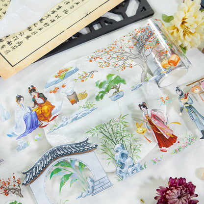 Ancient Love Affection Die Cutting Washi/Shell Gold PET Tape featuring old, and gold designs for journaling, scrapbooking and collage