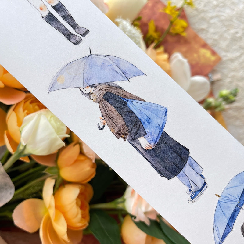 6cm*333cm It's raining Die Cutting Washi/PET/Fog PET Tape featuring rain designs for journaling, scrapbooking and collage