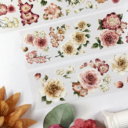 5.5cm*100cm Amber Flower Washi/Self-adhesive/Shell Light PET Tape featuring flower, and light designs for journaling, scrapbooking and collage