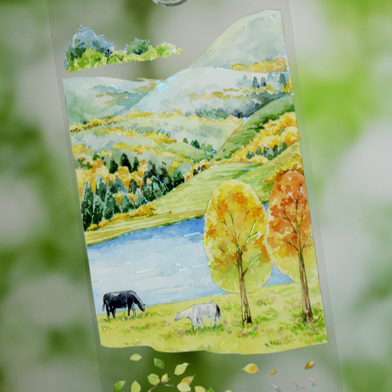 6.5cm*120cm Explore Mountains Shell Light PET Tape featuring light designs for journaling, scrapbooking and collage