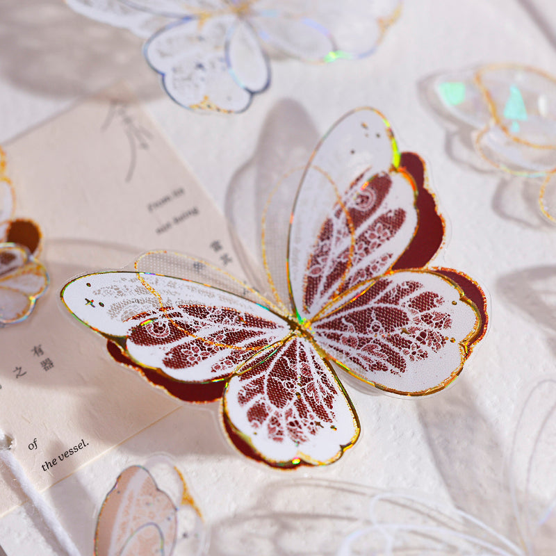 4.5cm*100cm Butterfly wings Die Cutting Flash PET/Shell Light/Gold/Silver Tape featuring butterfly, old, and gold designs for journaling, scrapbooking and collage