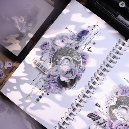 6cm*100cm Purple Melody Echoes Die Cutting Washi/PET/Shell Light PET Tape featuring light designs for journaling, scrapbooking and collage