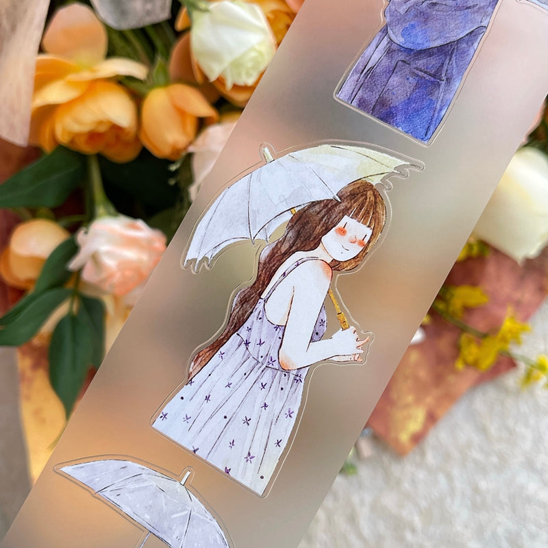 6cm*333cm It's raining Die Cutting Washi/PET/Fog PET Tape featuring rain designs for journaling, scrapbooking and collage