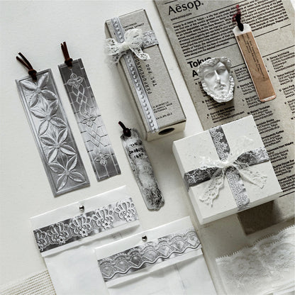 Floating Pattern Silver Strip Series Sticker featuring silver designs for journaling, scrapbooking and collage