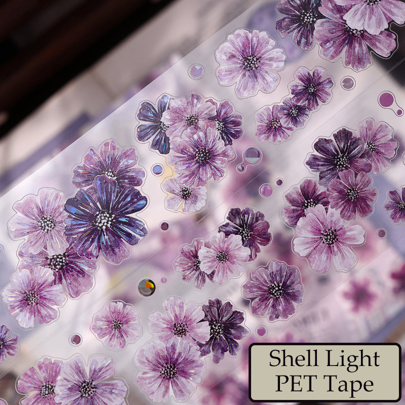 5cm*125cm Smoke Purple Flower Die Cutting Washi/PET/Shell Light Washi/PET Tape