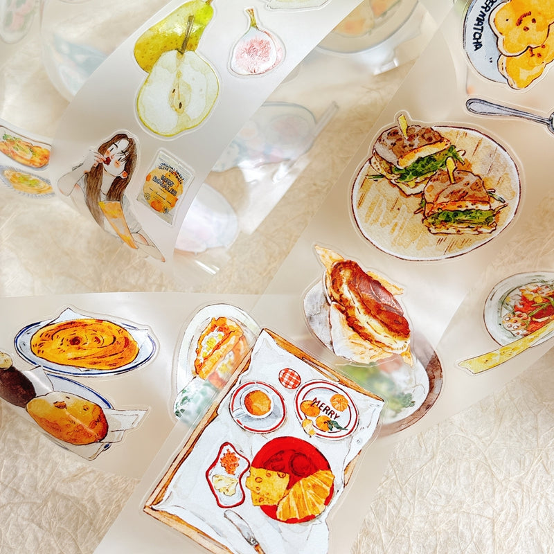 Whole Roll 5cm*10m Healing Cuisine Die Cutting Washi/PET/Fog PET Tape for journaling, scrapbooking and collage