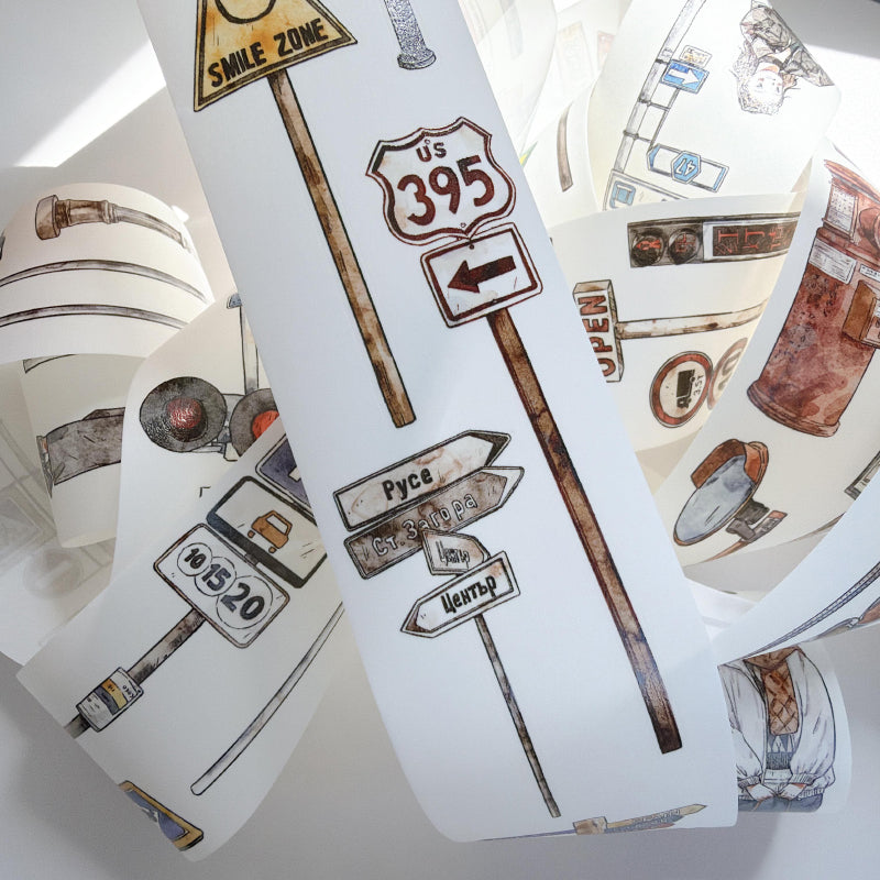 5cm*333cm Road Sign Die Cutting Washi/PET/Fog PET Tape for journaling, scrapbooking and collage