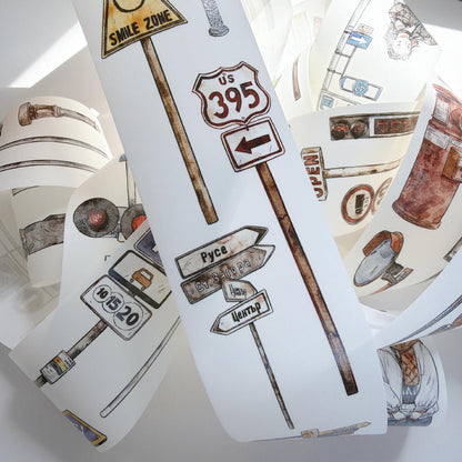 5cm*333cm Road Sign Die Cutting Washi/PET/Fog PET Tape for journaling, scrapbooking and collage