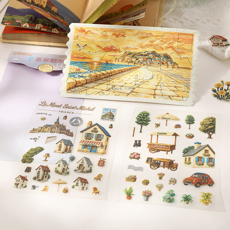 Embroidered Journey Series 3D Sticker featuring red designs for journaling, scrapbooking and collage