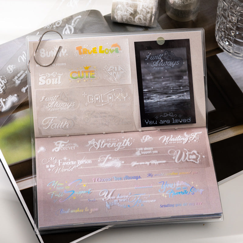 Illuminating Star Words Series Die Cutting PET Tape featuring star designs for journaling, scrapbooking and collage