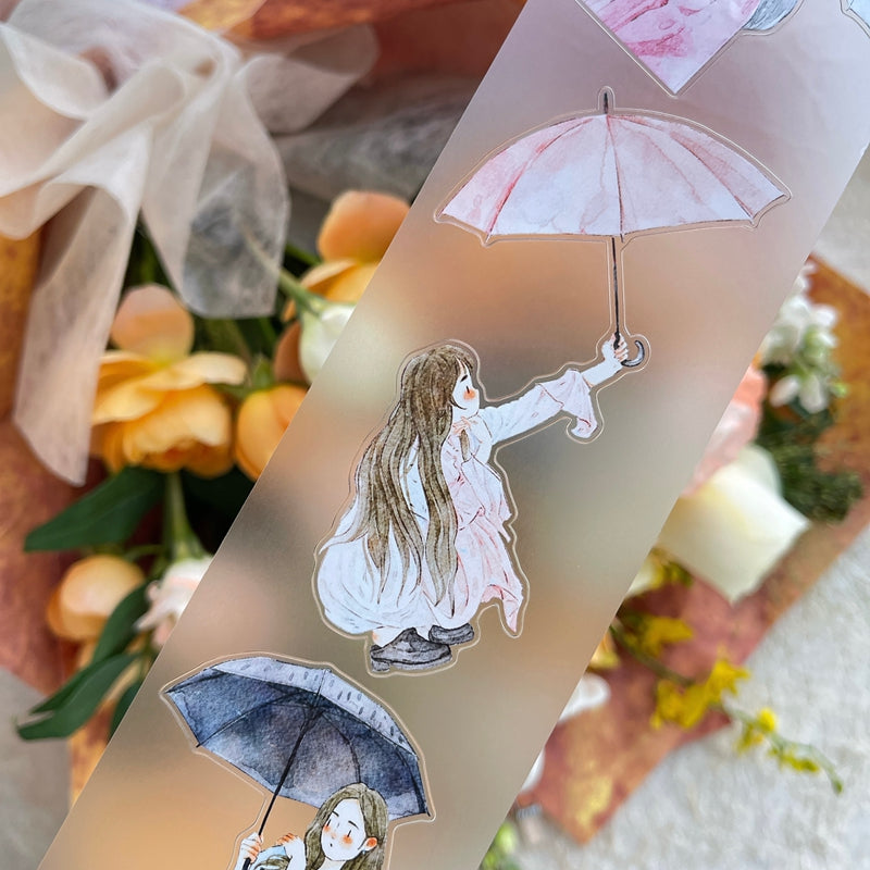 Whole Roll 6cm*10m It's raining Die Cutting Washi/PET/Fog PET Tape featuring rain designs for journaling, scrapbooking and collage