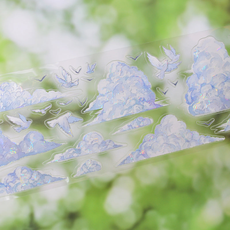 6.5cm*110cm Cloud Dream Floating World Die Cutting Shell Light PET Tape featuring dream, cloud, and light designs for journaling, scrapbooking and collage