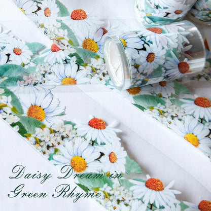 Daisy Dream in Green Rhyme PET Tape featuring dream, and green designs for journaling, scrapbooking and collage