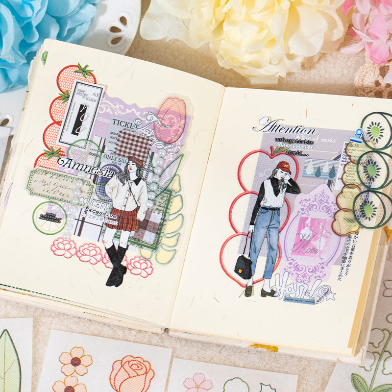 Embroidered Color Market Series Sticker Book featuring red, book, and color designs for journaling, scrapbooking and collage