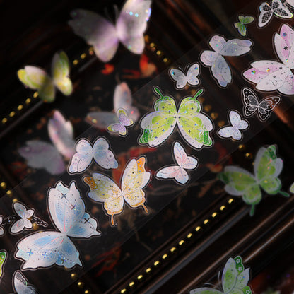 5.5cm*100cm Butterfly Dream Disc Die Cutting Shell Gold/Shell Silver PET Tape featuring butterfly, dream, and old designs for journaling, scrapbooking and collage
