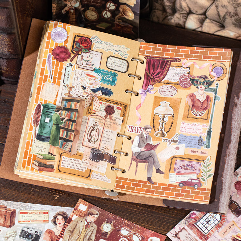 Old Scenes Series Sticker Book featuring old, and book designs for journaling, scrapbooking and collage
