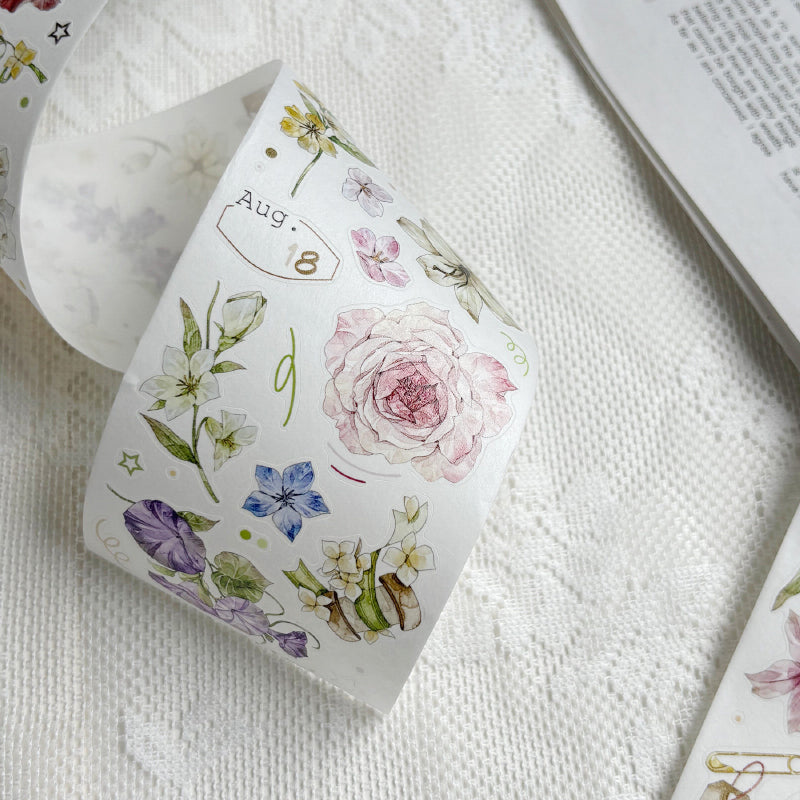 Whole Roll 6cm*5m Embroidered Flower Letter Die Cutting Washi/PET Tape