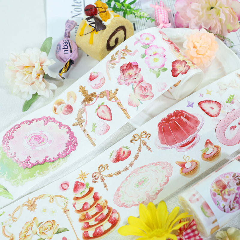 Strawberry ice cream pudding Die Cutting Washi/Shell Gold PET Tape featuring old, gold, and cream designs for journaling, scrapbooking and collage