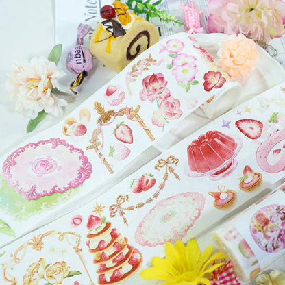 Strawberry ice cream pudding Die Cutting Washi/Shell Gold PET Tape featuring old, gold, and cream designs for journaling, scrapbooking and collage