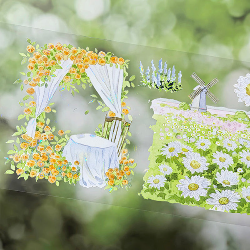 7cm*100cm Springtime Small Garden Shell Light PET Tape featuring garden, spring, and light designs for journaling, scrapbooking and collage
