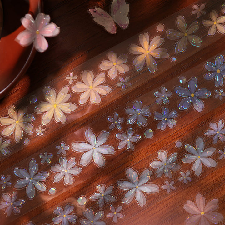 4cm*120cm Little Flower Grocery Store Die Cutting Washi/Flash PET/Shell Light PET Tape featuring flower, and light designs for journaling, scrapbooking and collage