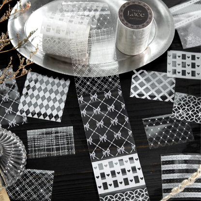 Lace Old Color Series PET Tape featuring old, lace, and color designs for journaling, scrapbooking and collage