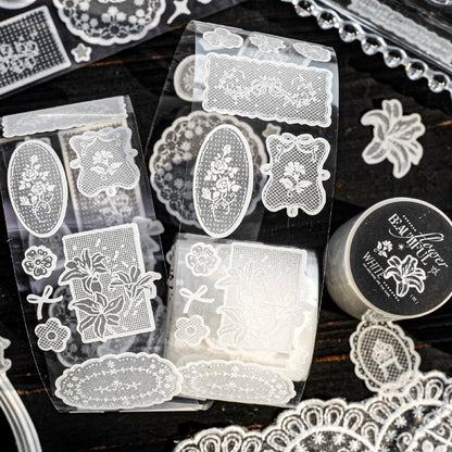 White Tea Blossom Dream Series Die Cutting Flash Sand PET Tape featuring dream, tea, and white designs for journaling, scrapbooking and collage