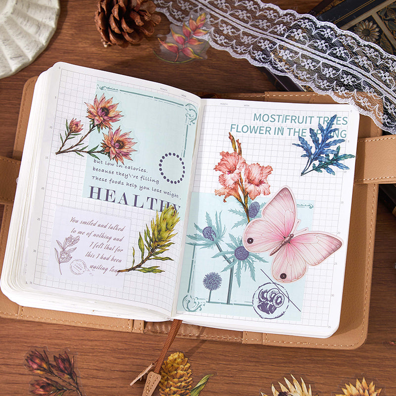 Flower Bloom Chronicles Series Sticker featuring flower designs for journaling, scrapbooking and collage