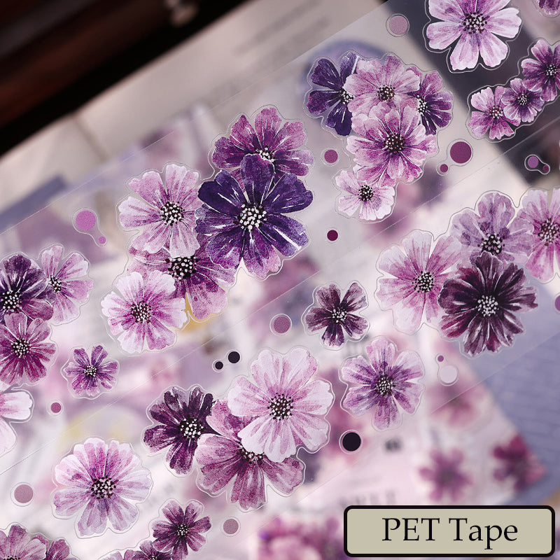 5cm*125cm Smoke Purple Flower Die Cutting Washi/PET/Shell Light Washi/PET Tape