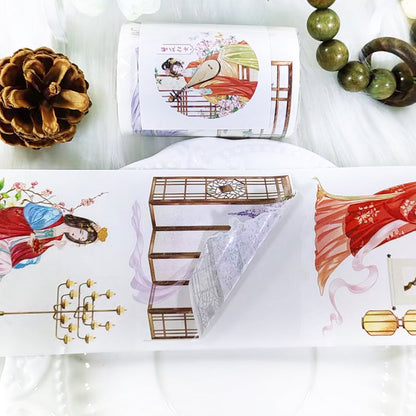 Ancient court Die Cutting Washi/Shell Gold PET Tape featuring old, and gold designs for journaling, scrapbooking and collage